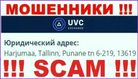 UVCExchange Com - это неправомерно действующая контора, которая пустила корни в офшорной зоне по адресу Harjumaa, Tallinn, Punane tn 6-219, 13619