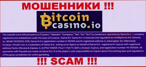 Контора Bitcoin Casino находится под крылом организации Dama N.V.