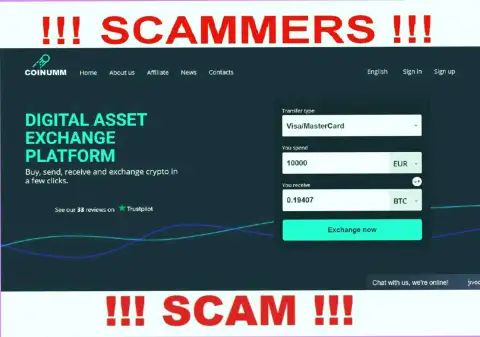 Coinumm fraudsters home page
