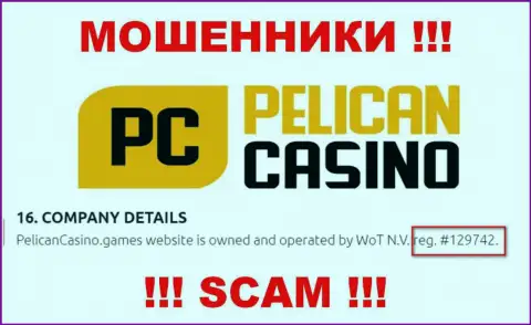 Регистрационный номер PelicanCasino Games, взятый с их официального сайта - 12974