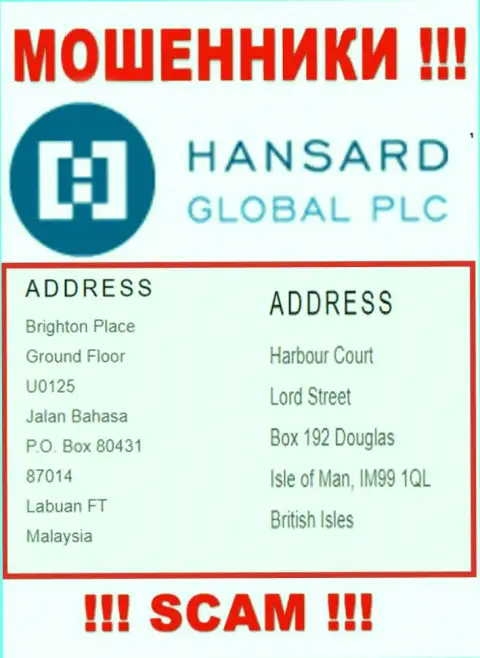Добраться до Hansard International Limited, чтоб вернуть назад свои депозиты нельзя, они расположены в оффшорной зоне: Harbour Court, Lord Street, Box 192, Douglas, Isle of Man IM99 1QL, British Isles