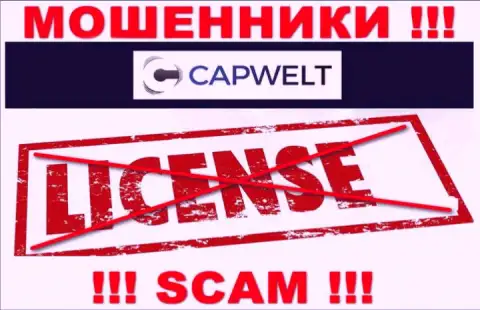 Сотрудничество с internet мошенниками КапВелт не принесет дохода, у указанных разводил даже нет лицензии на осуществление деятельности