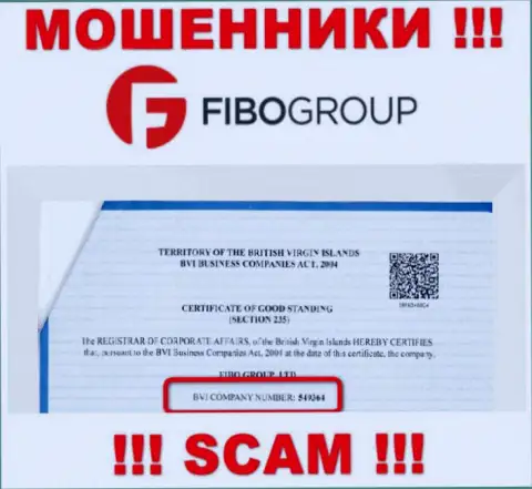 Регистрационный номер незаконно действующей организации Фибо Групп - 549364