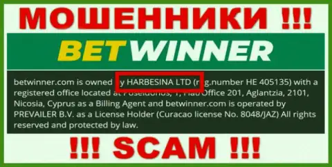 Мошенники БетВиннер Ком сообщили, что именно HARBESINA LTD руководит их лохотронном