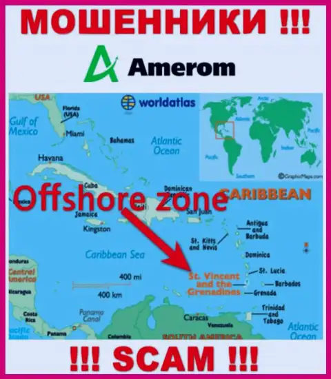 Компания Amerom De зарегистрирована довольно далеко от слитых ими клиентов на территории Saint Vincent and the Grenadines