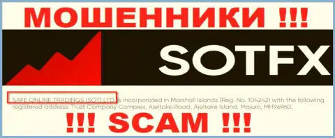 Информация о юр лице компании СотФХ Ком, это SAFE ONLINE TRADINGS (SOT) LTD