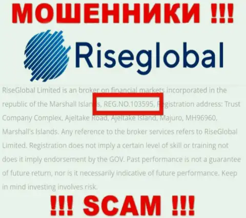 Номер регистрации Рисе Глобал, который обманщики предоставили на своей веб странице: 103595