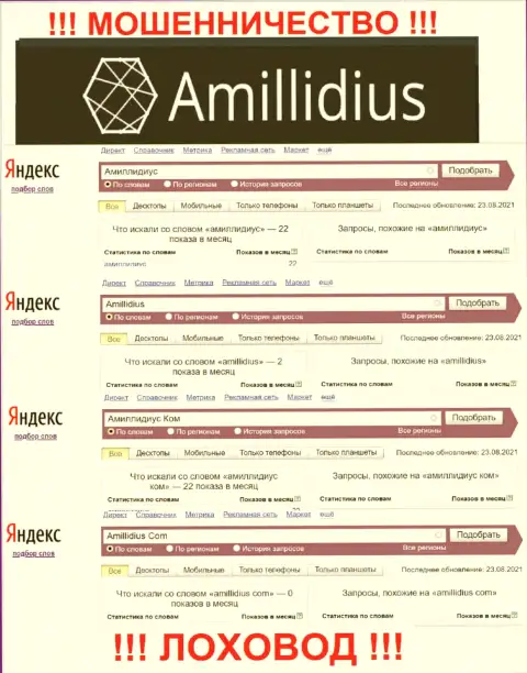 Результат онлайн-запросов инфы про жуликов Amillidius Com в интернет сети