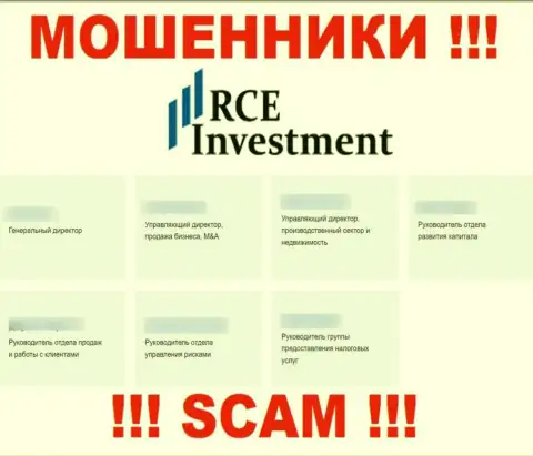 На сайте мошенников RCEInvestment, предоставлены левые сведения о непосредственном руководстве
