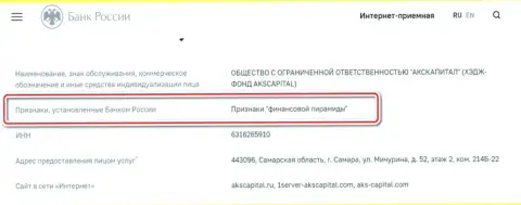AKS-Capital Com - мошенники, которые внесены Центральным Банком Российской Федерации в черный список, как компания с признакам финансовой пирамиды