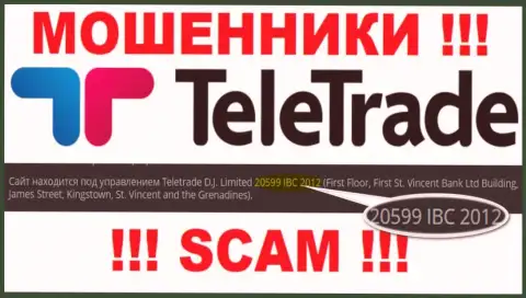 Рег. номер internet махинаторов ТелеТрейд Орг (20599 IBC 2012) не доказывает их честность