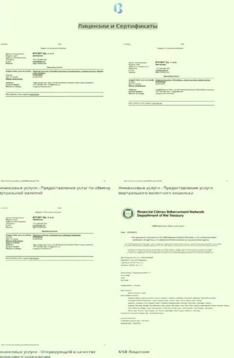 Лицензии и сертификаты online-обменника БТКБит Нет
