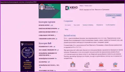 Обзорный материал об условиях совершения сделок FOREX дилера KIEXO, расположенный на сайте directory financemagnates com