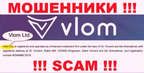 Юридическое лицо, владеющее интернет мошенниками Влом Ком - это Vlom Ltd