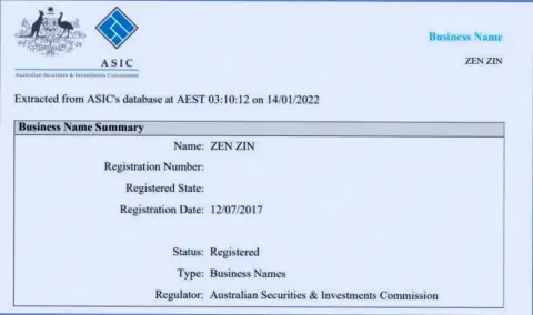 Регистрация организации Зиннейра регулятором Австралии