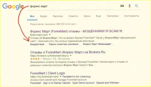 В Google обстановка еще более острая, мошенники из ForexMart Com (их официальный сайт) на 3-ей строчке