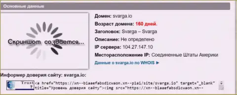 Возраст домена Forex брокерской организации Svarga IO, исходя из информации, полученной на веб-портале doverievseti rf